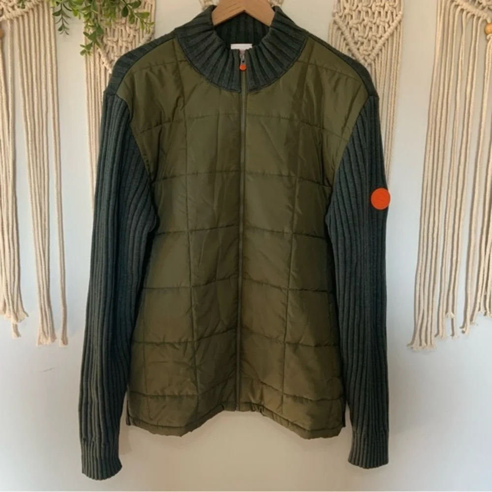 SWIMS Men’s Ramberg Full Zip Quilted Sweater Jacket Olive Green‎ Size Medium